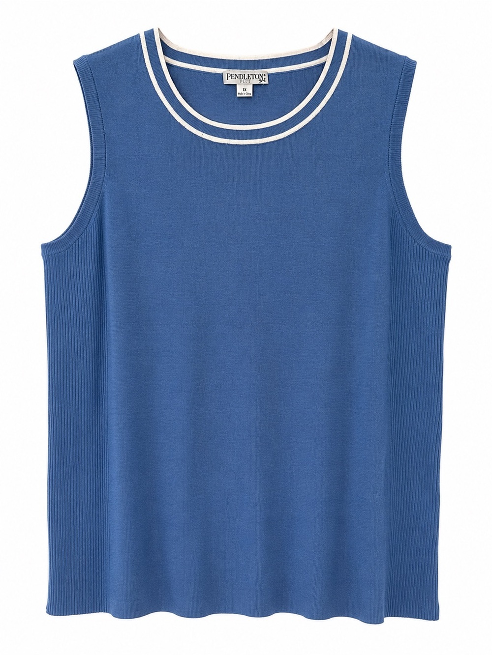 Pendleton Plus 1X 16-18W Silk Cotton Blend Sleeveless Sweater Tank Blue Knit Top
